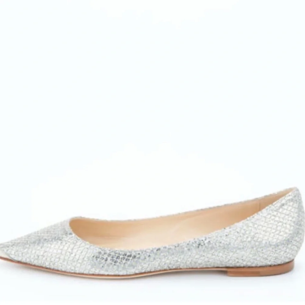 Jimmy Choo Sparkling Silver Alina Flats - Picture 8 of 8